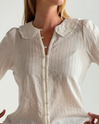 Embroidered Cotton Ruffle Collar Long Sleeve Blouse Multi IH Model 4x5