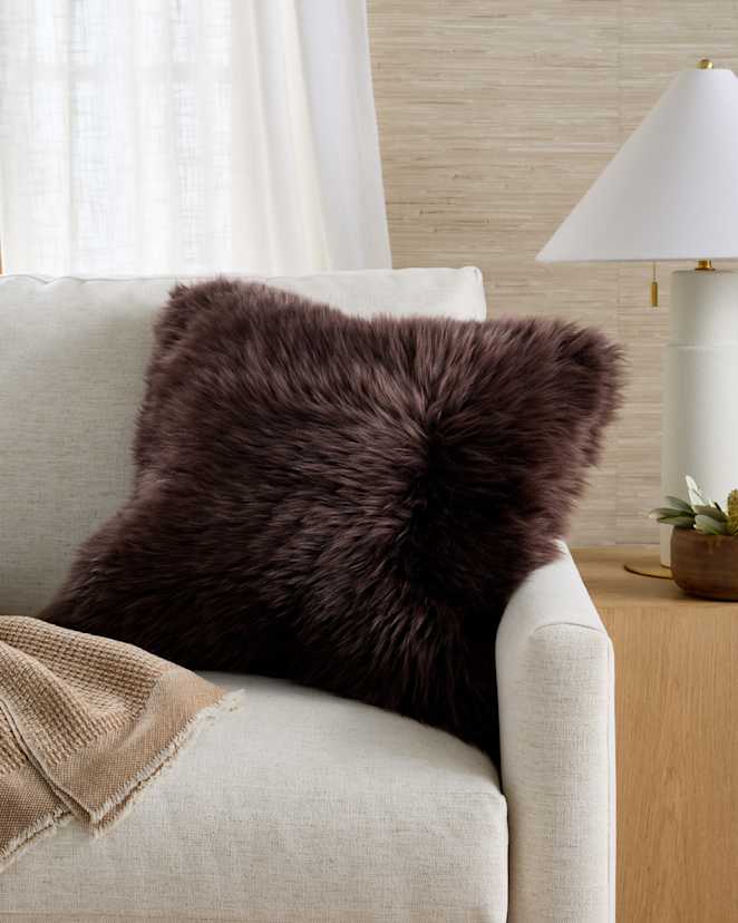 Dark Brown Natural Sheepskin Accent Pillow Cover