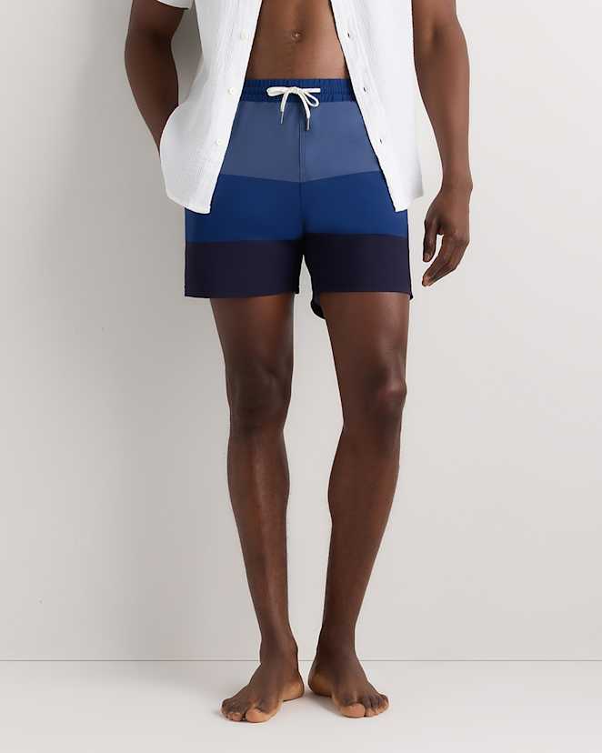 Blue Colorblock Italian Swim Trunks - 5.5"