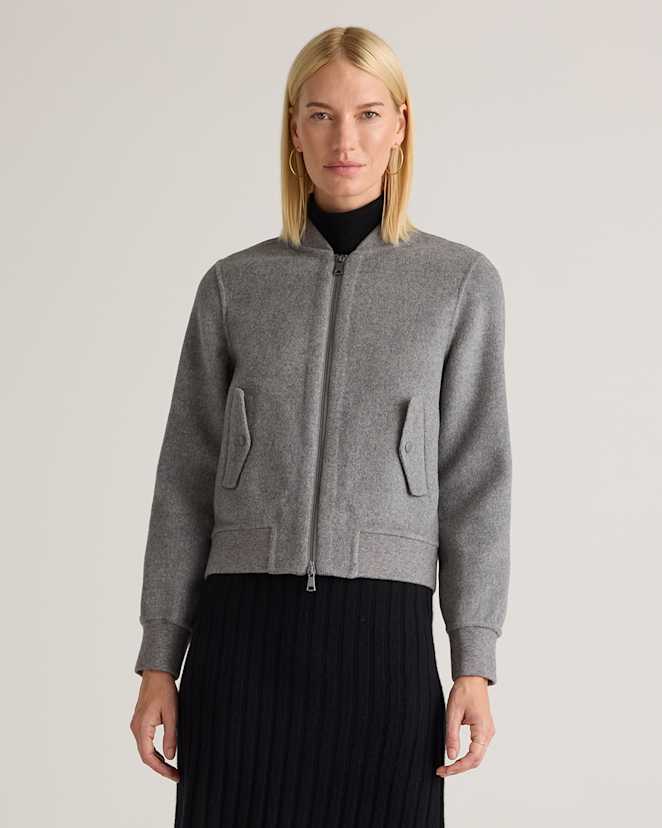 Heather Grey Double-Faced Merino Wool Bomber Jacket