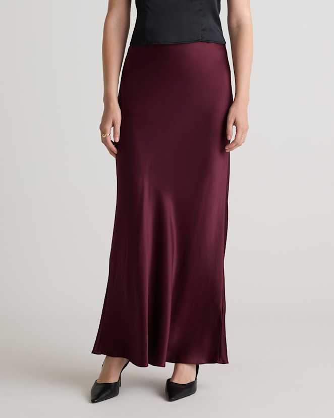 Wine Tasting Red 100% Washable Silk Maxi Skirt