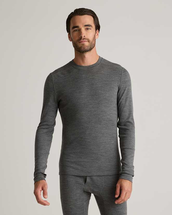 Heather Charcoal Grey T-shirt couche de base 100% laine mérinos à col rond pour temps froid