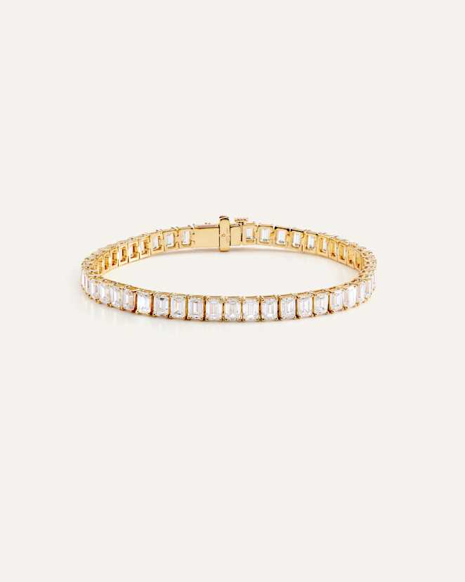 Yellow Gold 14K Gold Lab Grown Diamond North-South Emerald Tennis Bracelet - 15ctw