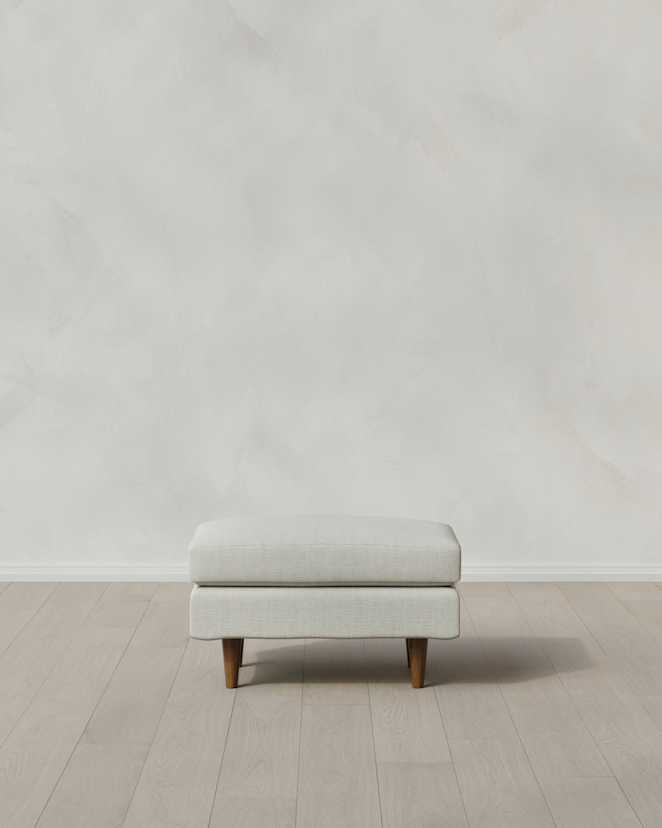 Sorrell Atlas Midcentury Ottoman in Performance Chenille Linen Blend