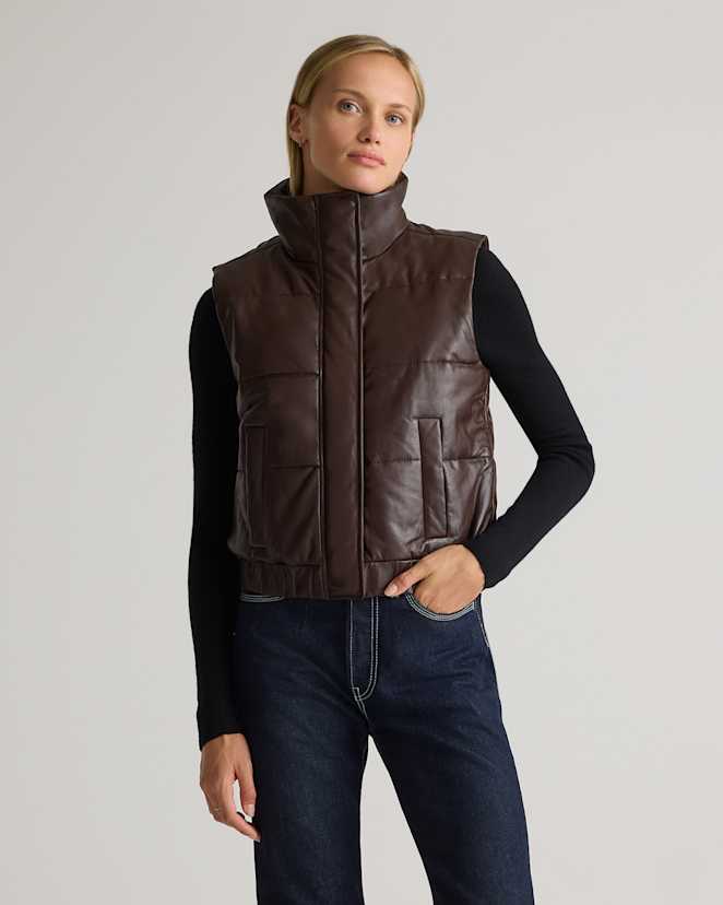 Brown 100% Leather Puffer Vest