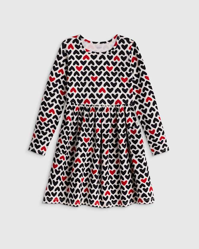 Love Hearts Organic Cotton Long Sleeve Fit and Flare Pocket Dress