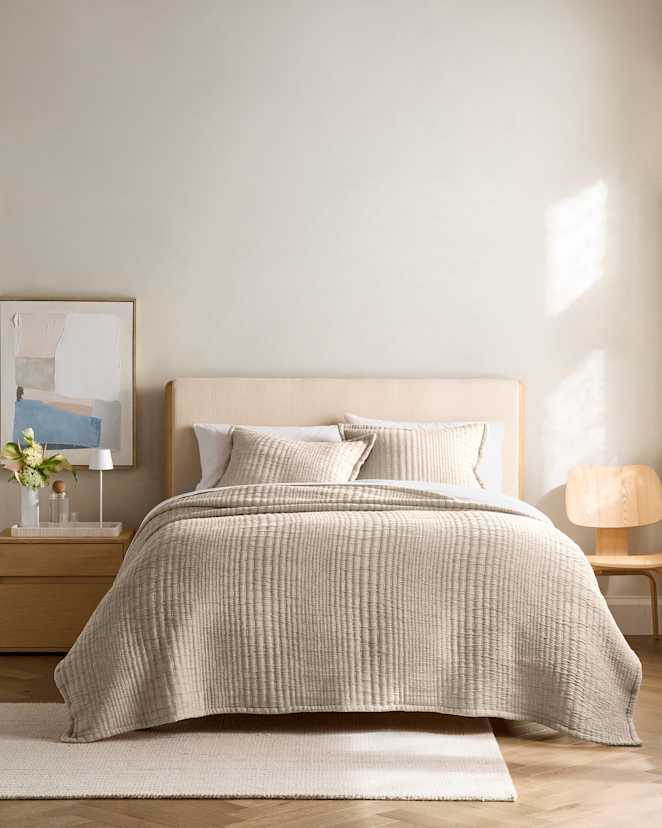 Sand Organic Cotton Channel Stitch Coverlet Set