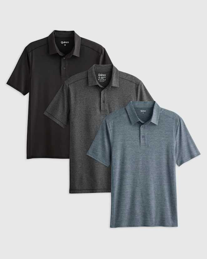 Heather Black Flowknit Breeze Performance Polo 3 Pack