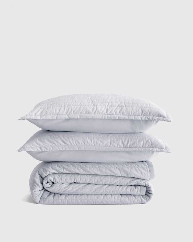 Light Blue Organic Cotton Stripe Stitch Quilt Set