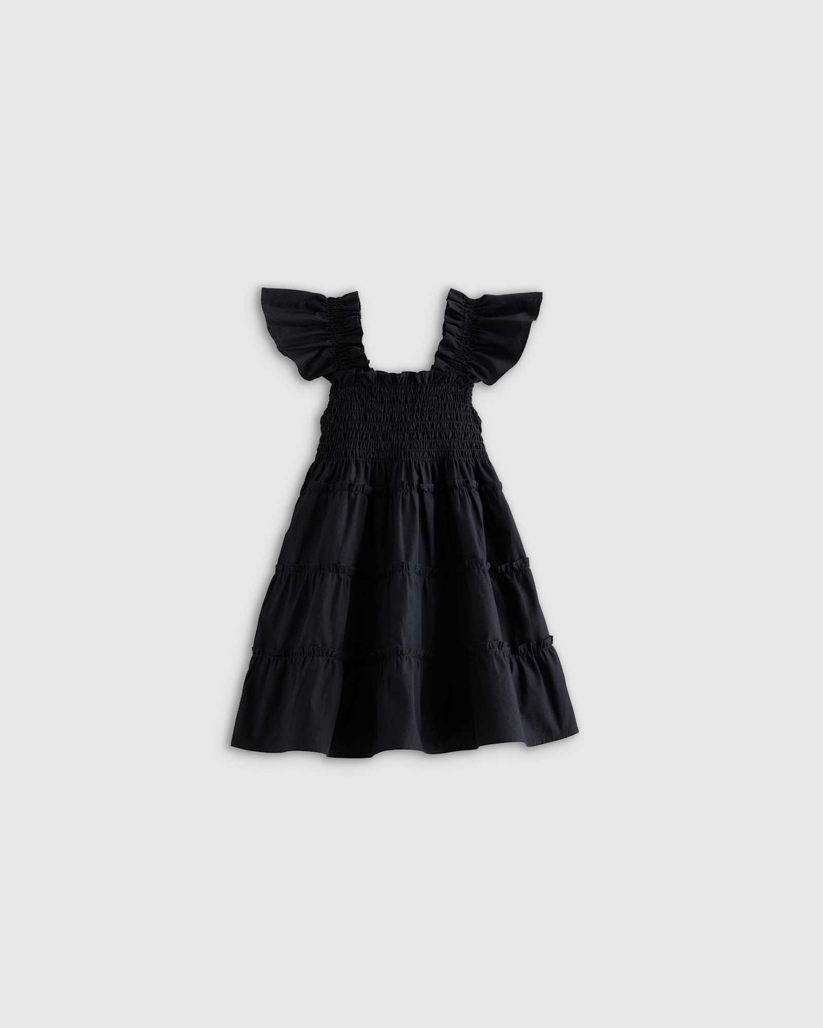 black 100% Organic Cotton Poplin Smocked Dress