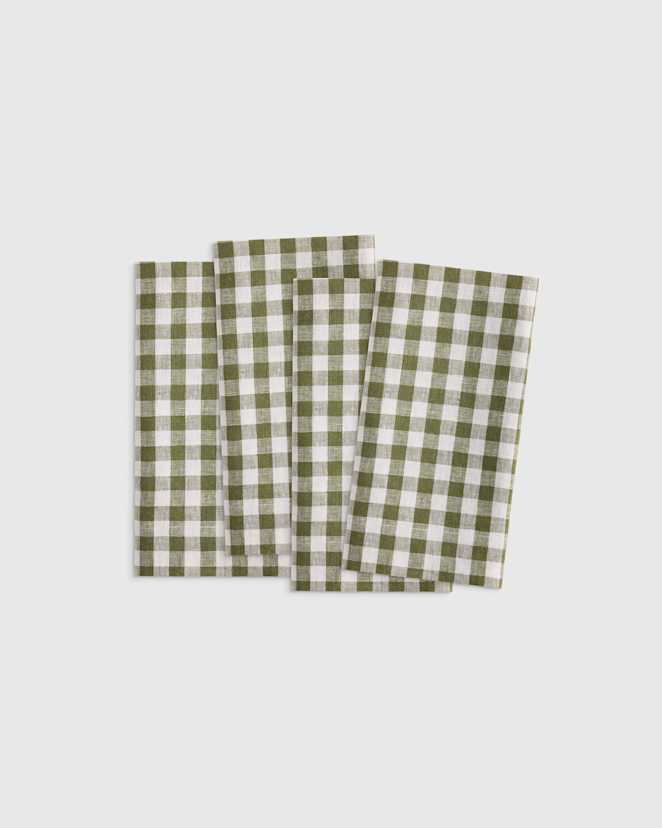 Olive Gingham European Linen Wide-Hem Napkins (Set of 4)