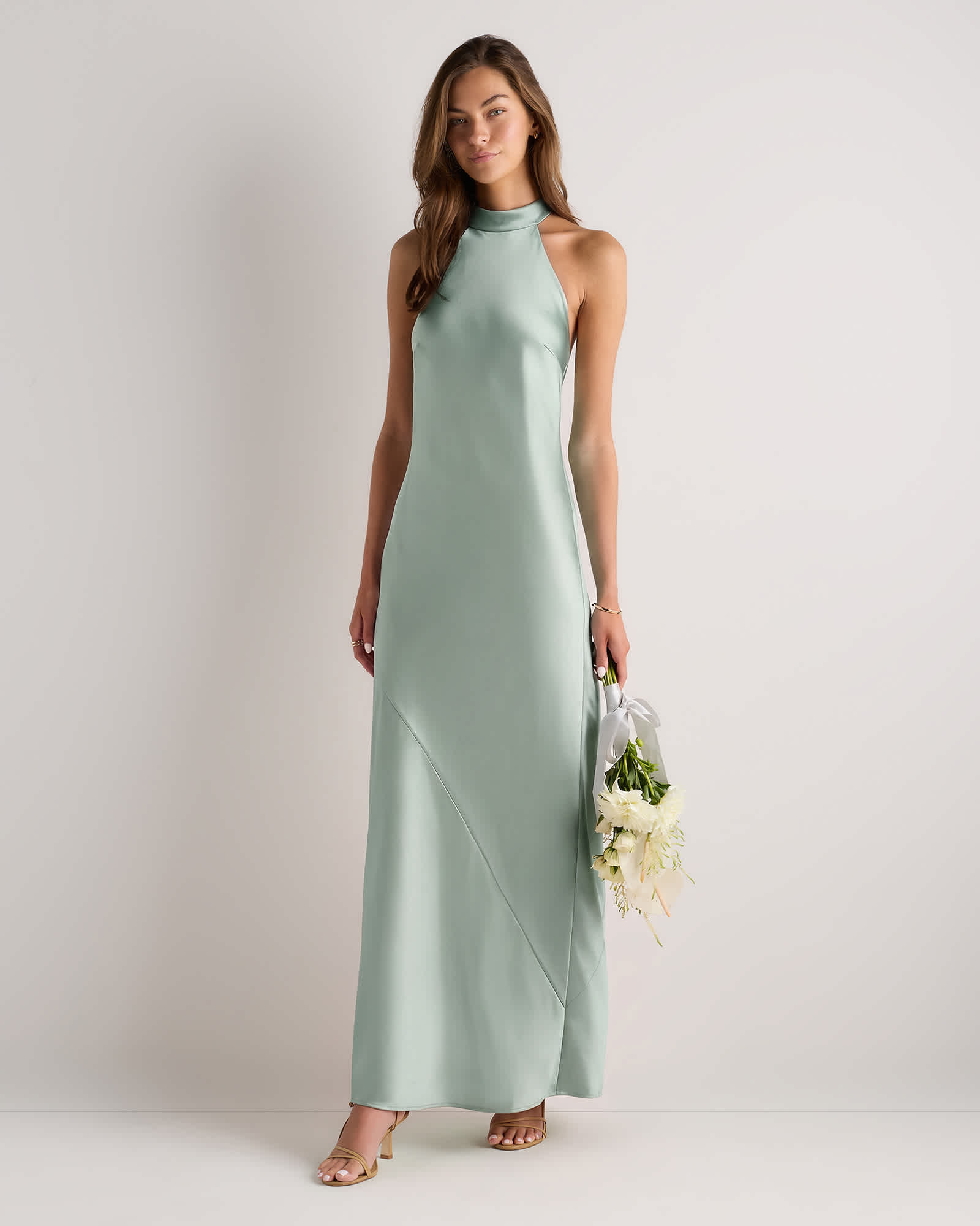 Garden Sage Green Catalina Stretch Satin Dress