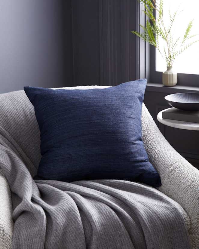 Navy Raw Silk Pillow Cover