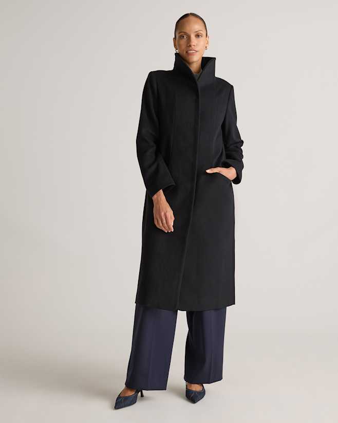 Black Italian Wool Long Cocoon Coat
