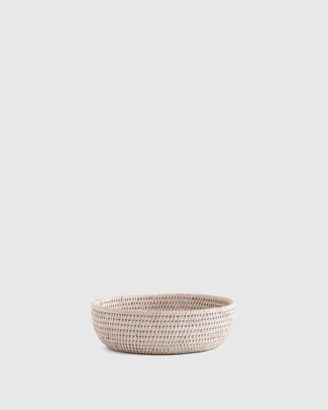 White Wash Handwoven Rattan Bowl