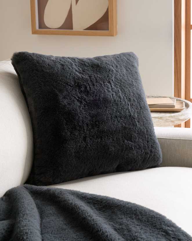Slate Luxury Faux Fur Pillow Cover