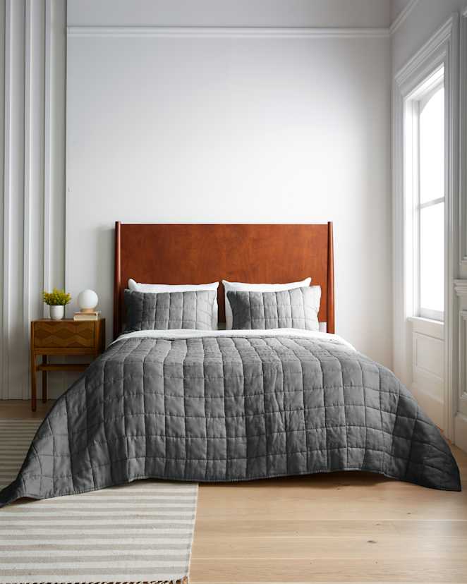 Charcoal European Linen Box Quilted Sham Set