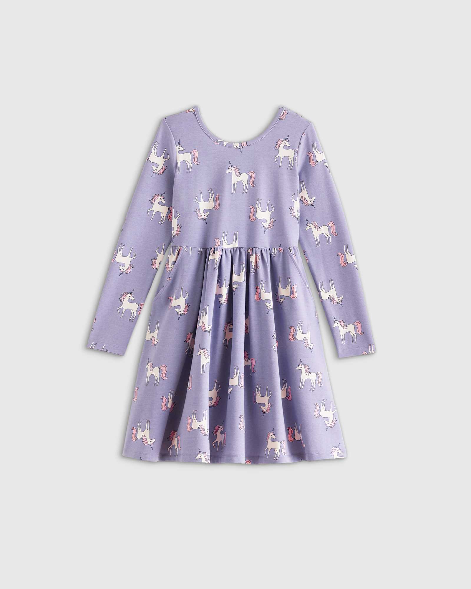 lilac-unicorn Organic Cotton Long Sleeve Skater Dress