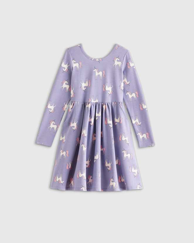 Lilac Unicorn Organic Cotton Long Sleeve Skater Dress