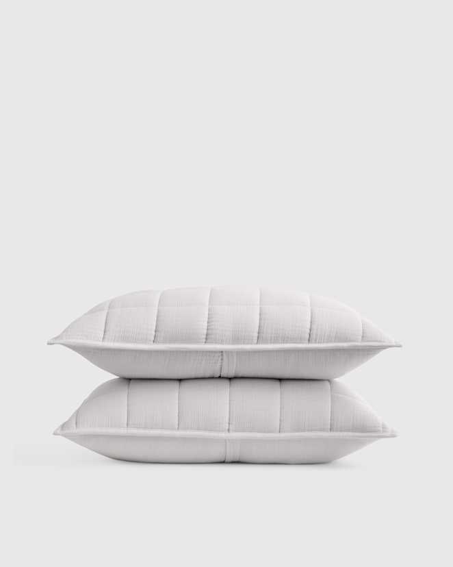 Light Grey Organic Cotton Gauze Box Quilt Sham Set
