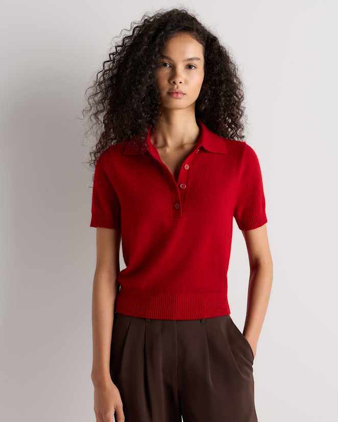 Varsity Red Mongolian Cashmere Short Sleeve Polo