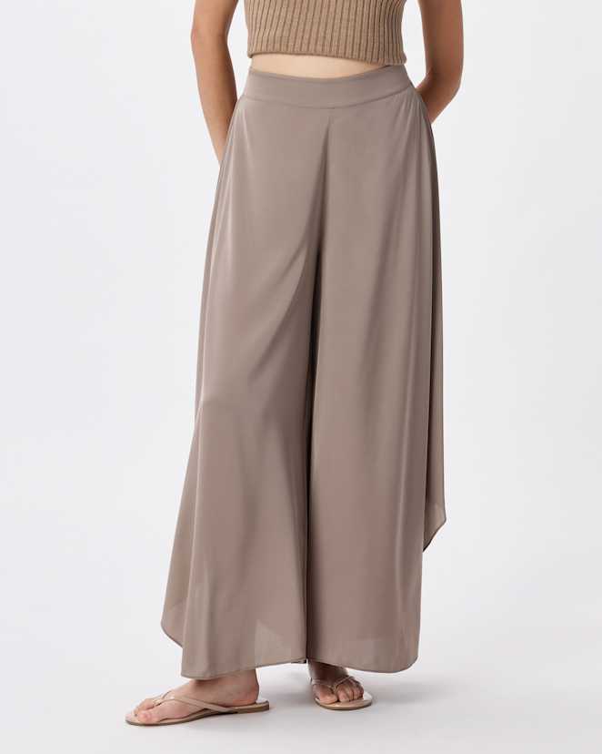 Morel Grey Pantalon palazzo en soie extensible lavable