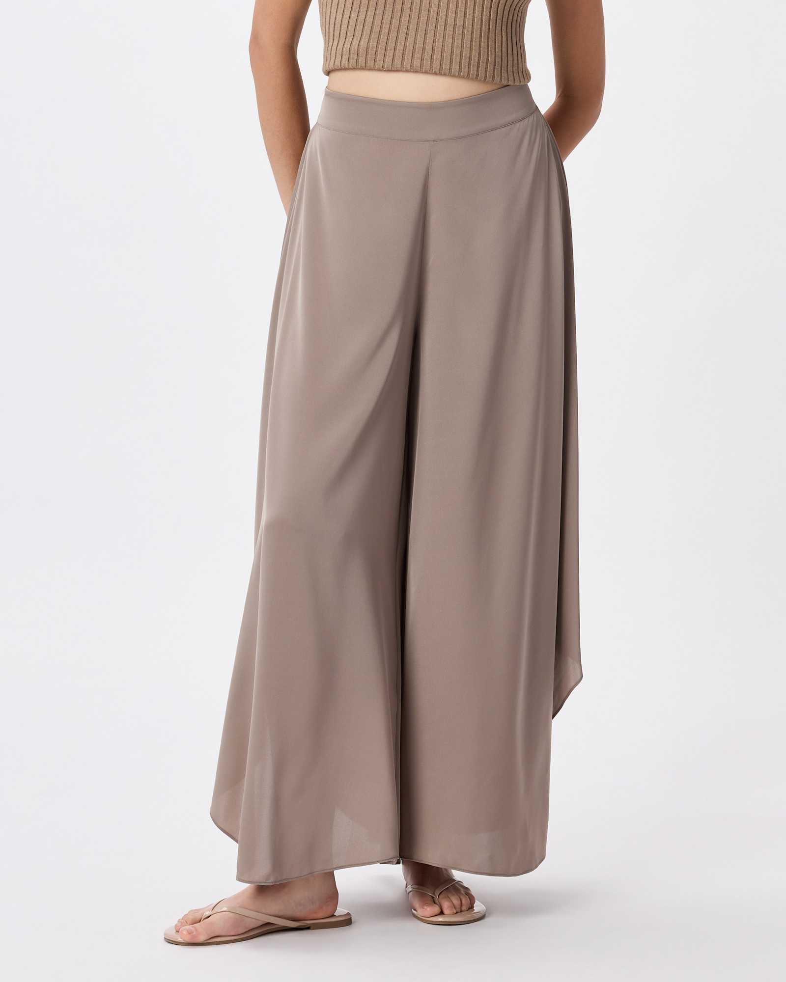 Morel Grey Washable Stretch Silk Palazzo Pants