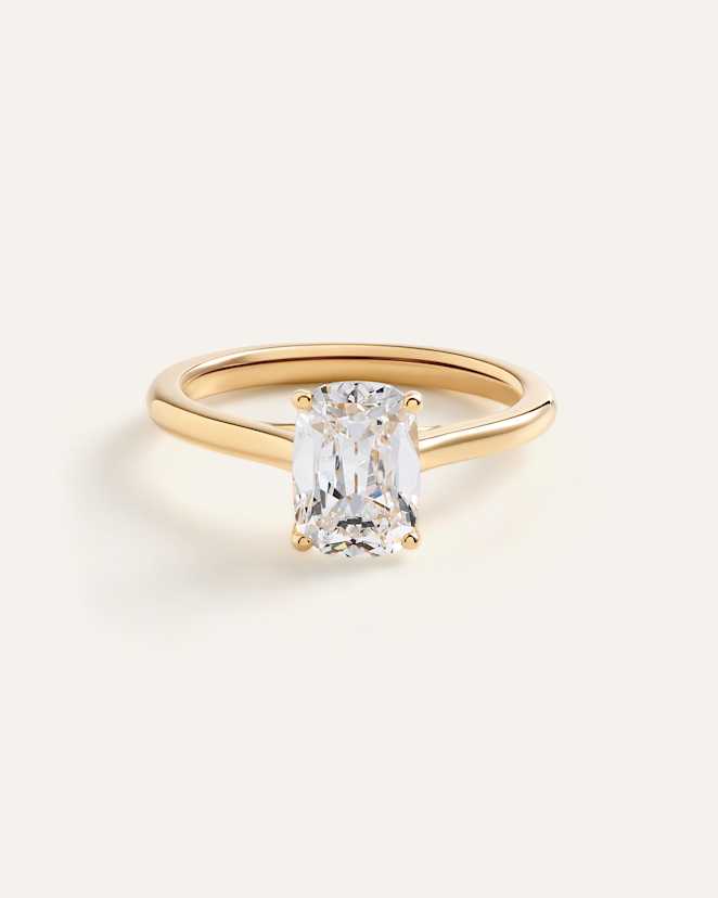 Yellow Gold Lab Grown Diamond Antique Cushion Trellis Cathedral Engagement Ring - 2ct