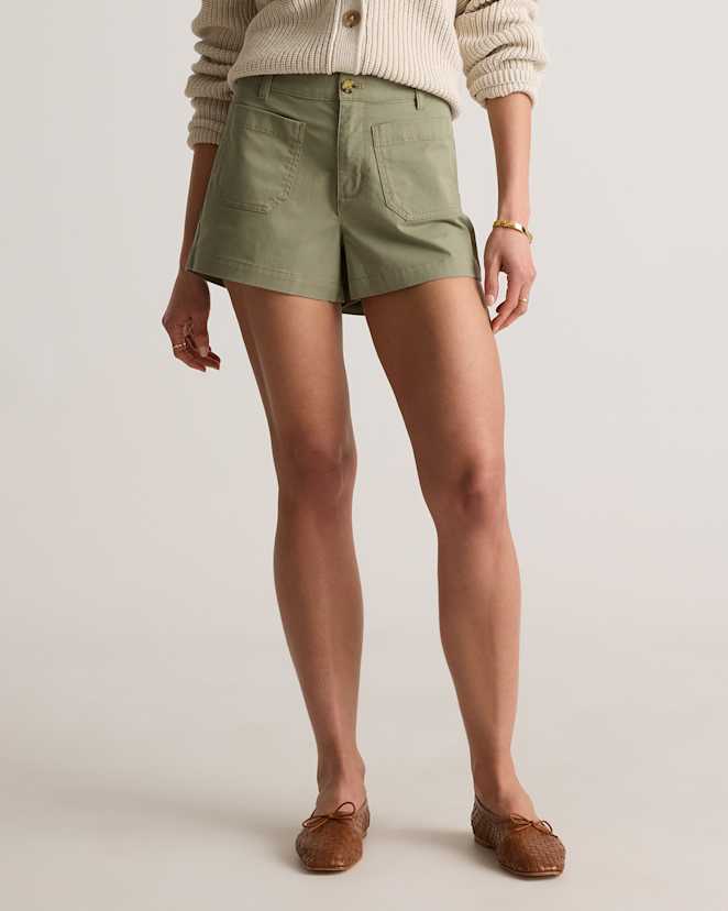 Olive Stretch Cotton Chino Patch Pocket Shorts