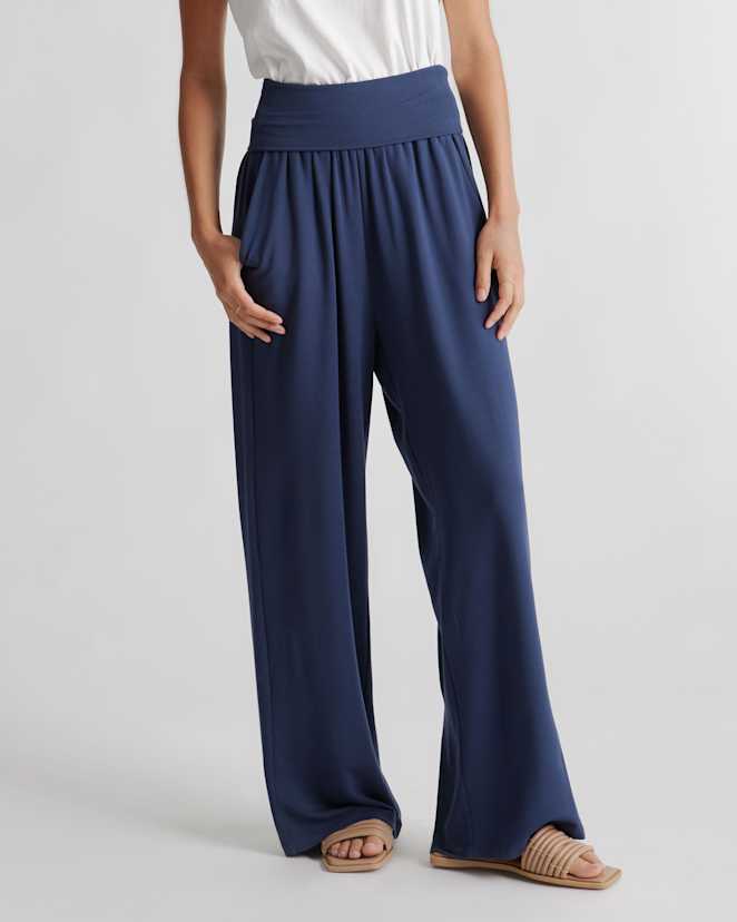 Navy French Terry Modal Wide Leg Pants