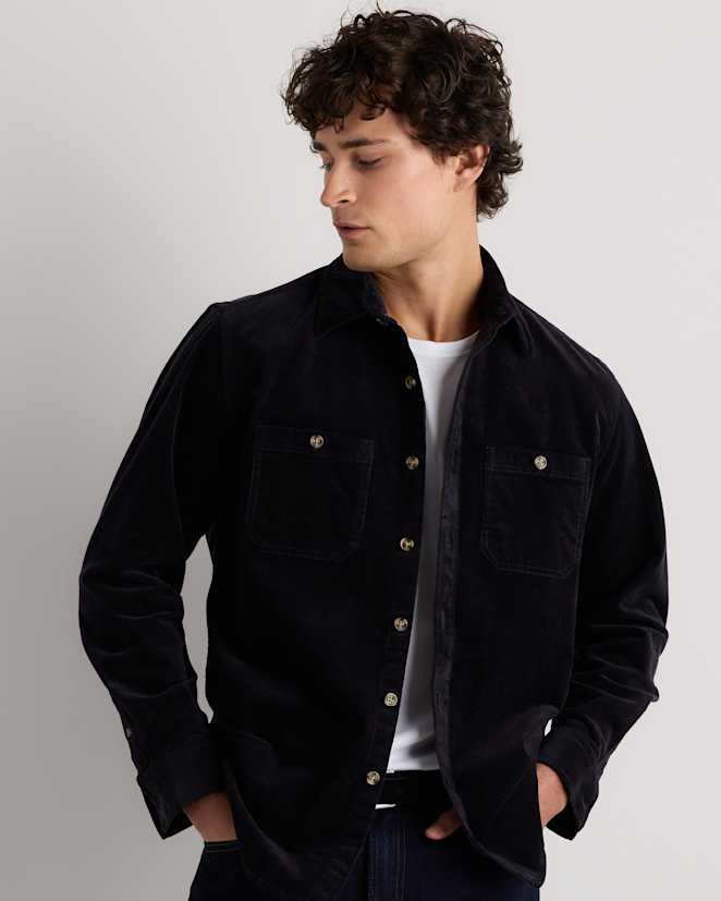 Dark Navy Organic Stretch Corduroy Utility Shirt