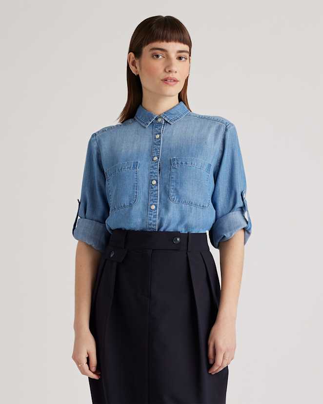 Medium Indigo Chambray Tencel Long Sleeve Shirt