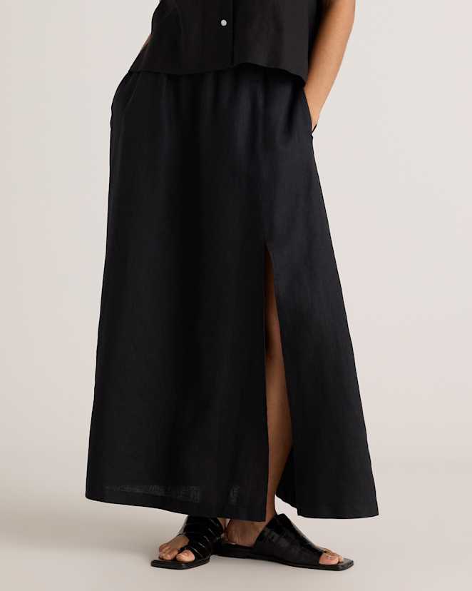 Black 100% European Linen Maxi Skirt