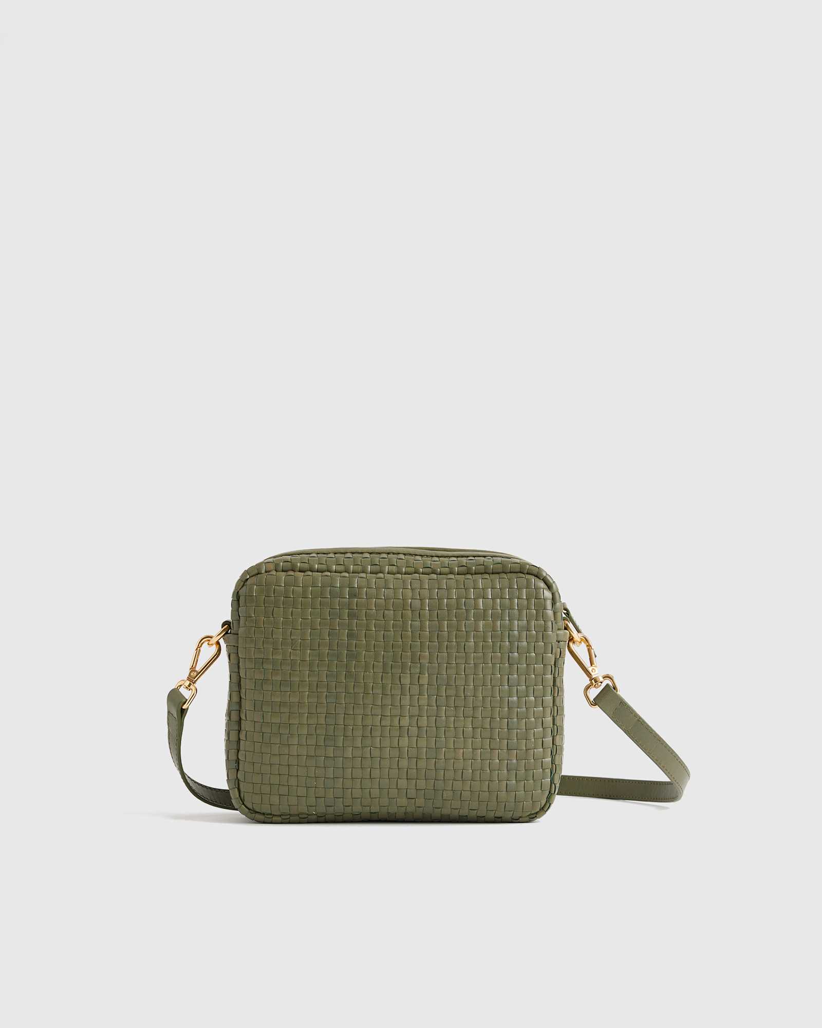 olive Italian Leather Handwoven Crossbody