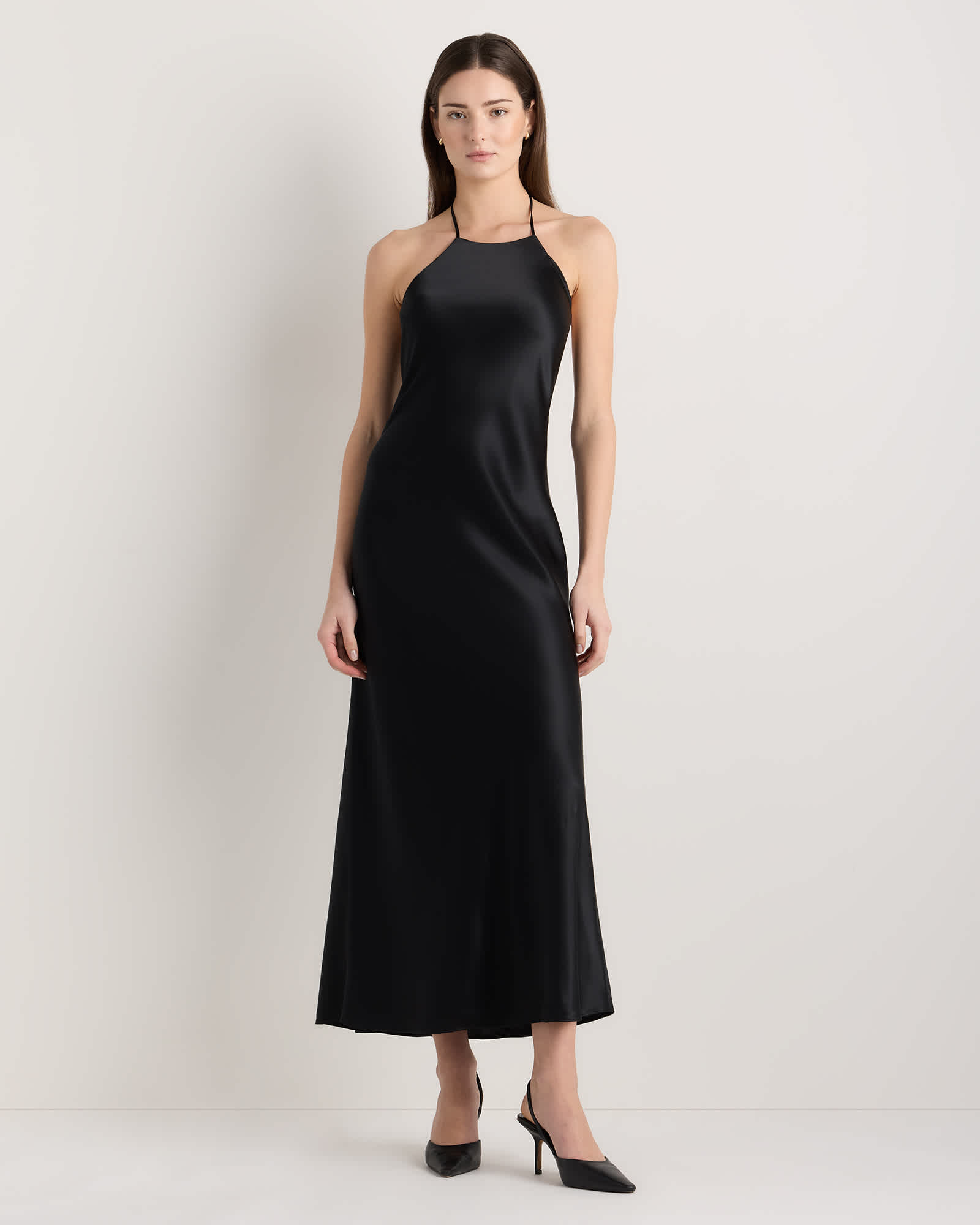 True Black 100% Washable Silk Halter Maxi Dress