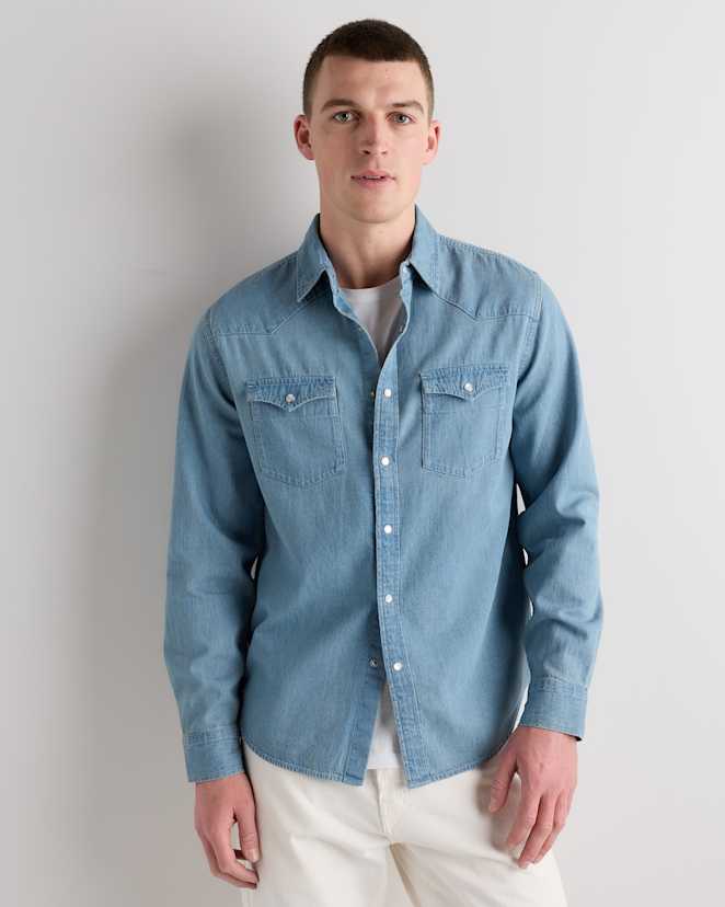 Medium Vintage Wash Pearl Snap Denim Western Shirt