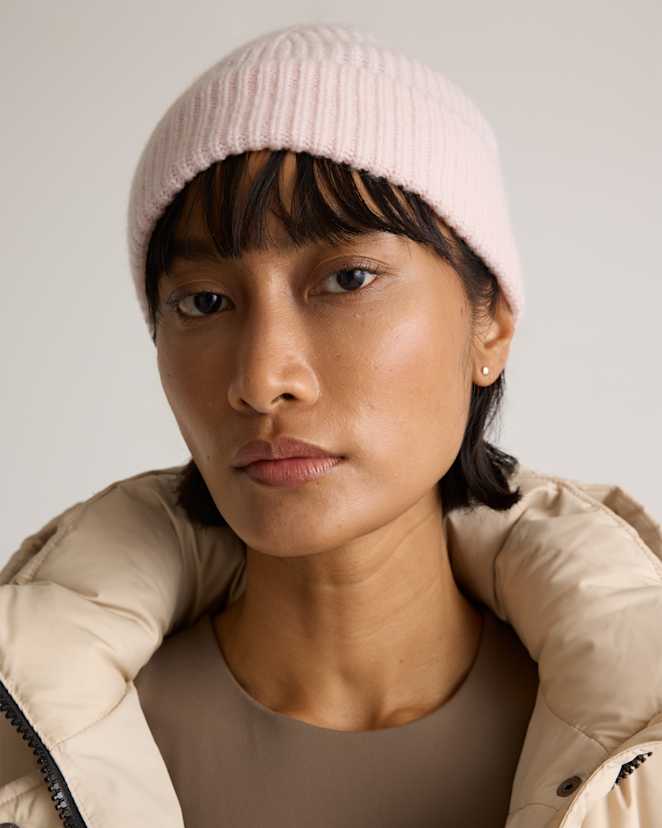Minimal Pink Mongolian Cashmere Ribbed Beanie