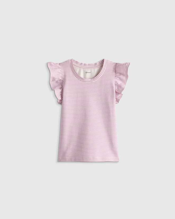 Purple Stripe Ruffle Sleeve Organic Cotton Top