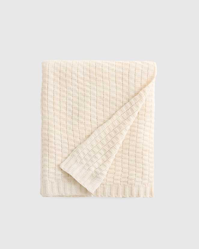 Ivory Cotton Cashmere Knit Blanket