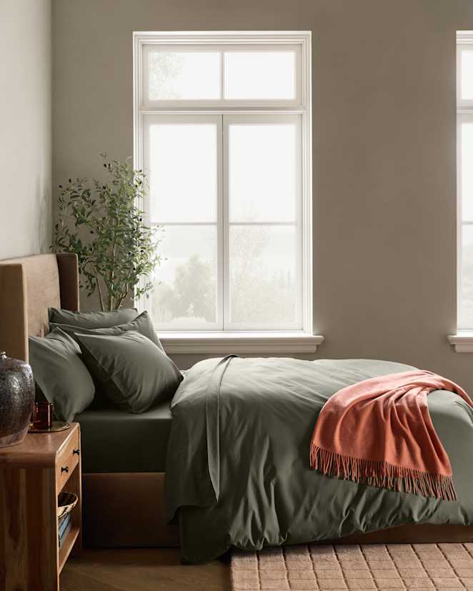 Dusty Olive Organic Crisp Percale Duvet Cover