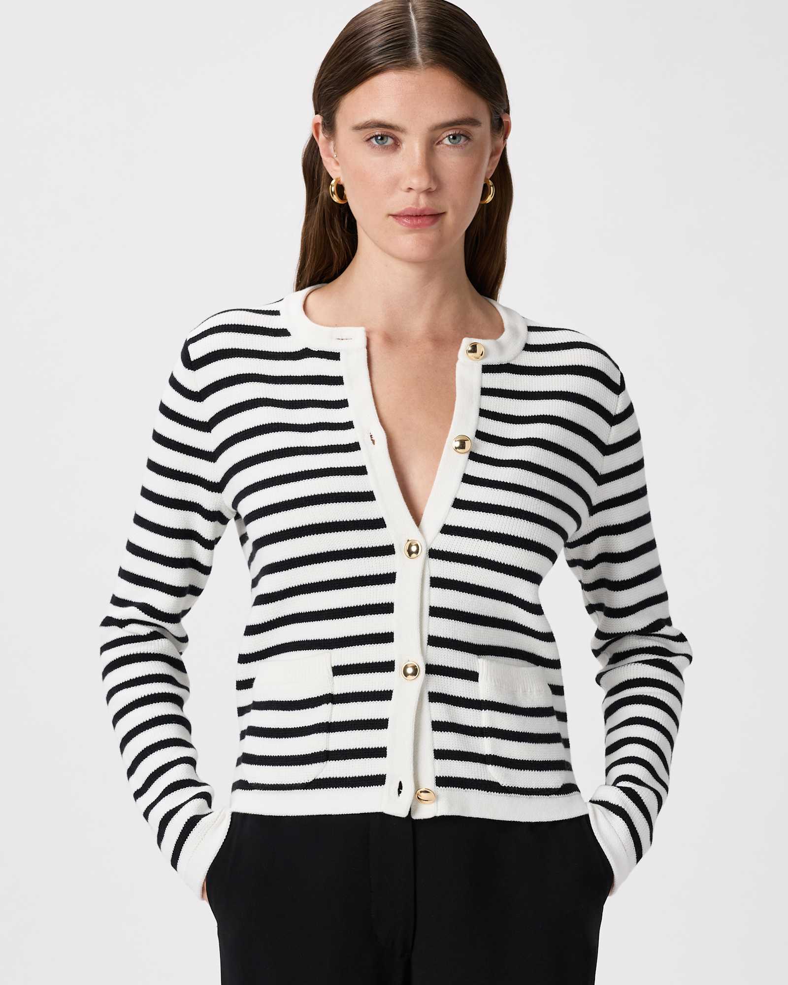 W-SWT-154-IVRBLK-01 EDITED Ivory/Black 100% Organic Cotton Sweater Jacket