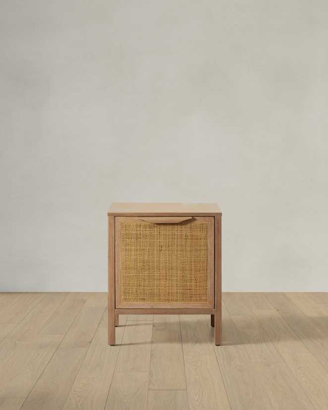 Natural Solid Wood and Natural Rattan 1-Door Nightstand
