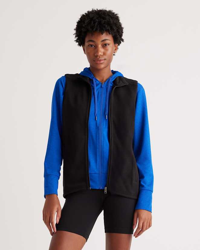Black Sweater-Knit Fleece Full-Zip Vest