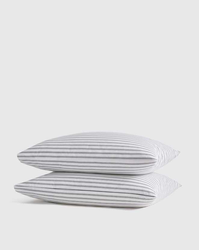 White/Pine Classic Organic Percale Double Stripe Pillowcase Set