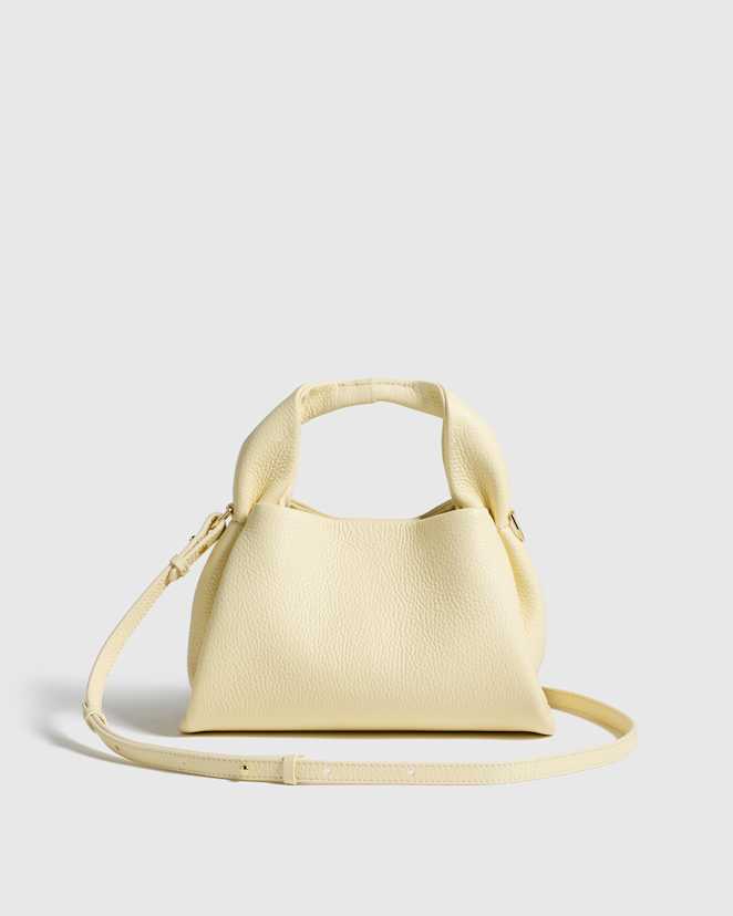 Pale Custard Yellow Italian Leather Trapeze Crossbody