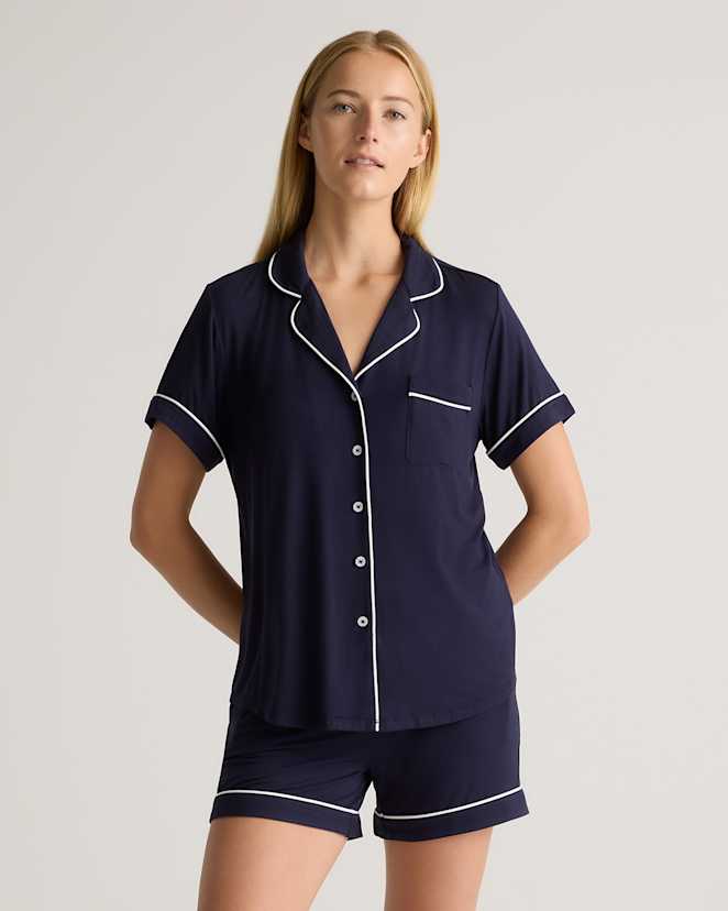Deep Navy Bamboo Jersey Short Sleeve Pajama Set
