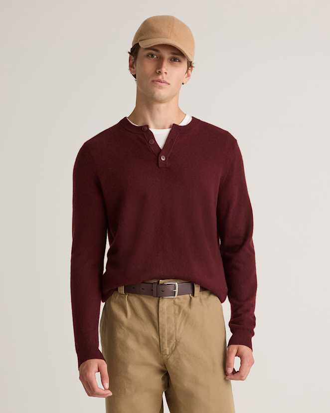 Rich Burgundy Mongolian Cashmere Henley Sweater