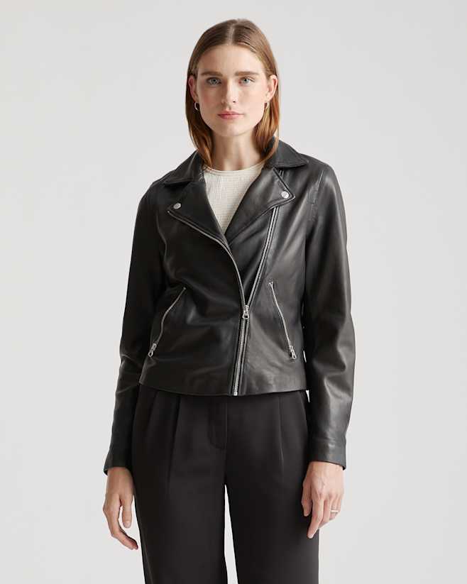 Black 100% Washed Leather Biker Jacket