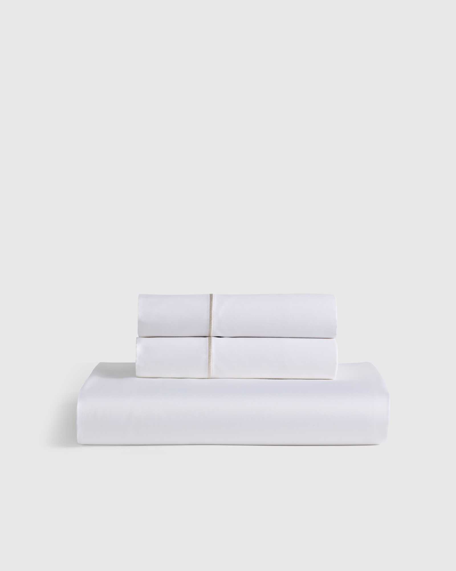 White/Sand Signature Giza Cotton Sateen Embroidered Fitted Sheet Set