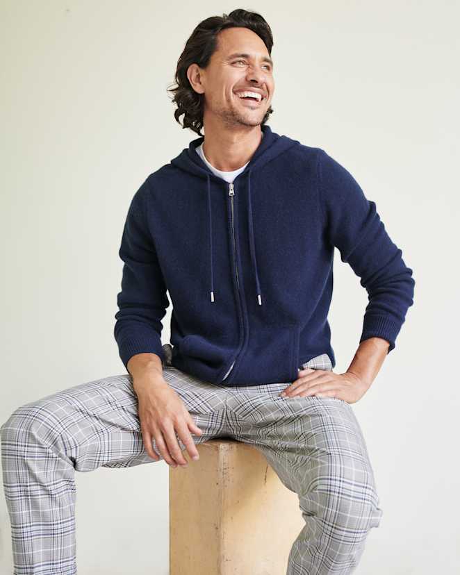 Navy Mongolian Cashmere Full-Zip Hoodie